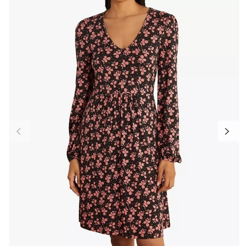 NWT Boden Black Pink Clover Print Hattie Jersey Dress Size 2